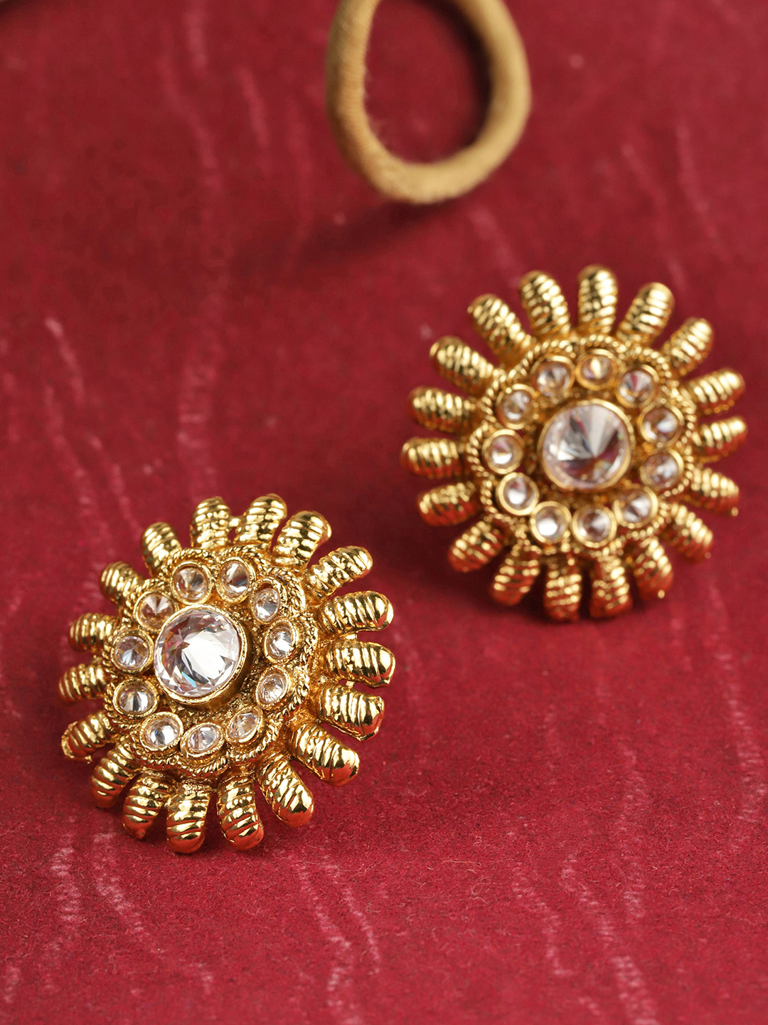 YouBella Gold-Plated Textured Circular Oversized Studs